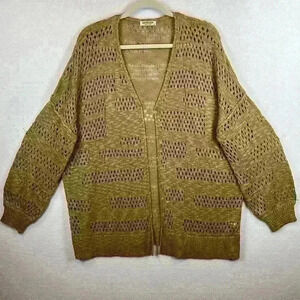 Hot Touch Cardigan Women's Medium Open Knit Camel Color